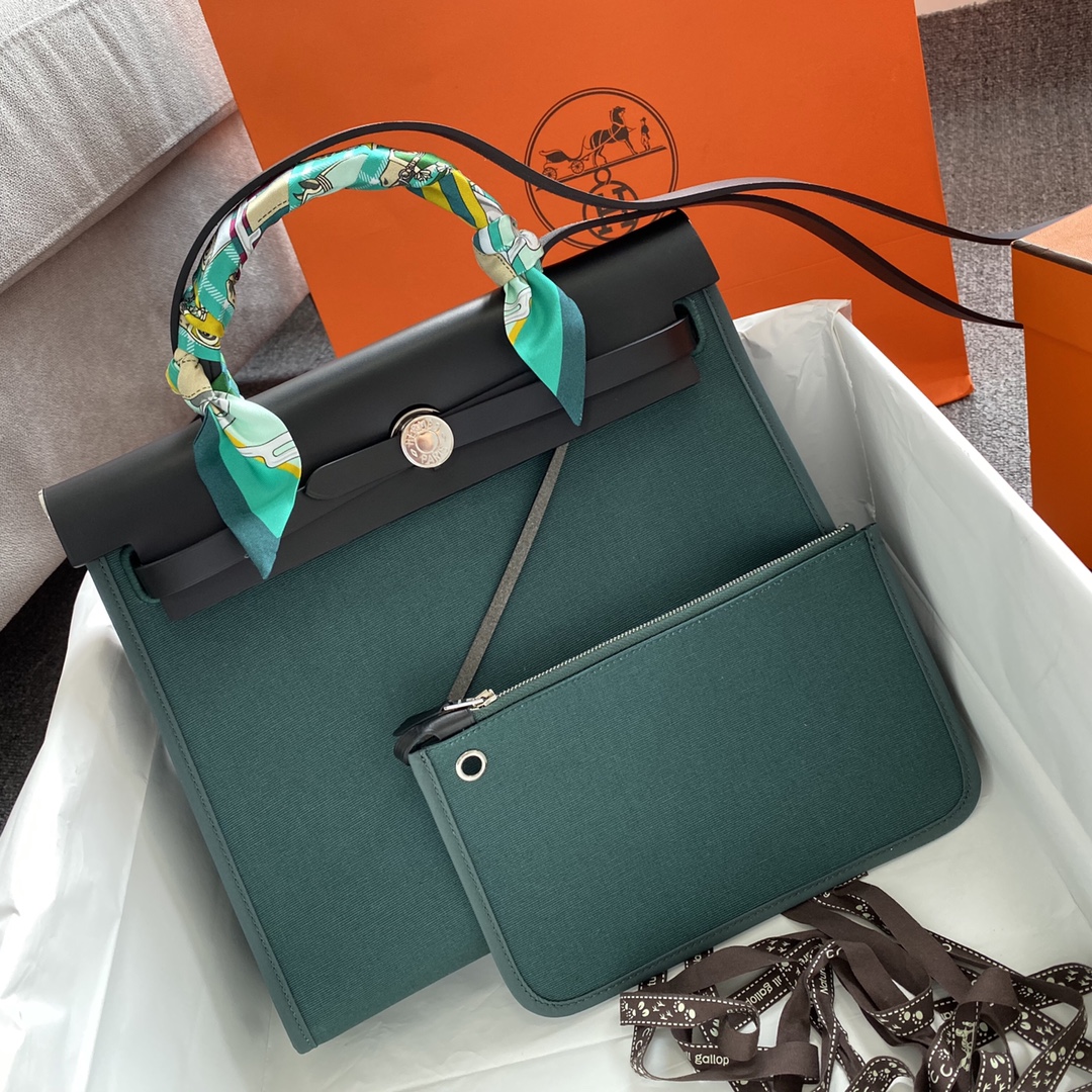 에르메스 에르백31 블루 템페트 블랙 은장